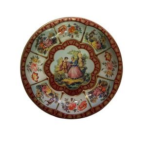 1971 Vintage Daher Decorated Ware Victorian Floral Scene Metallic Dish